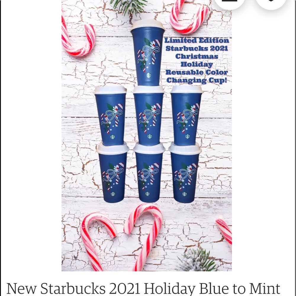 STARBUCKS 2021 Christmas color changing blue to mint candy cane reusable cup